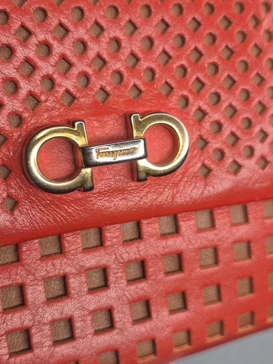 Salvatore Ferragamo Burnt Orange Perforated Leather Card Wallet with Gancio - Picture 6 of 15